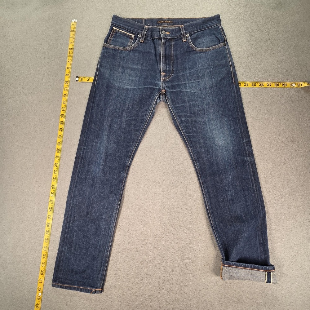 Nudie Jeans Mens Selvedge Blue Thin Finn Slim Whiskers Honeycomb Fits 30x27